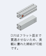 D穴はフラット面まで貫通させないため、美観に優れた締結が可能です。