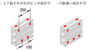 ・上下面それぞれのピッチ指定可 ・穴数違い指定不可