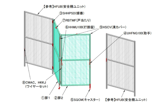 安全柵折れ戸ユニット 取り付け図